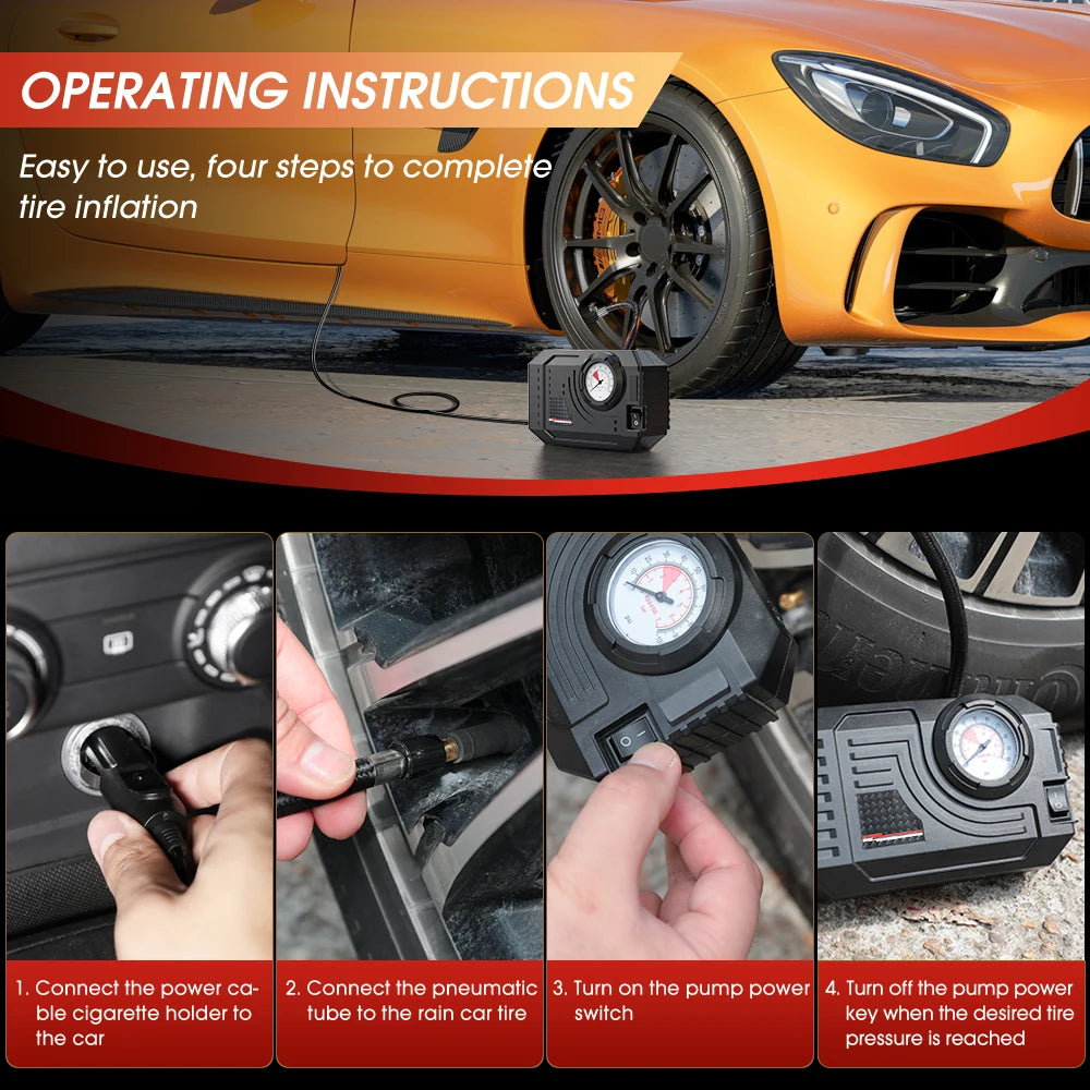 CARSUN Mini Portable Tire Inflator – Electric Air Pump 20L/Min for Car, Motorcycle & Bicycle