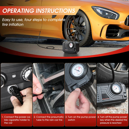 CARSUN Mini Portable Tire Inflator – Electric Air Pump 20L/Min for Car, Motorcycle & Bicycle
