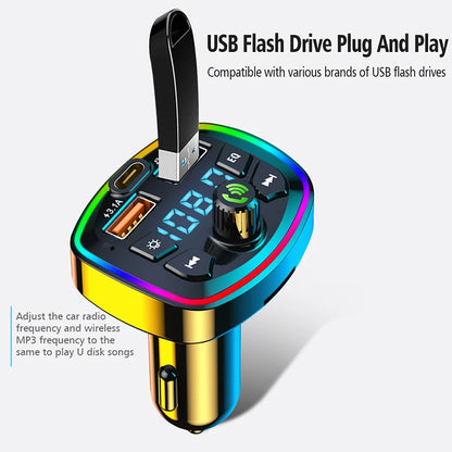 Car Bluetooth 5.0 FM Transmitter – Wireless Audio Adapter with Mic, MP3 Player & Dual USB Fast Charger