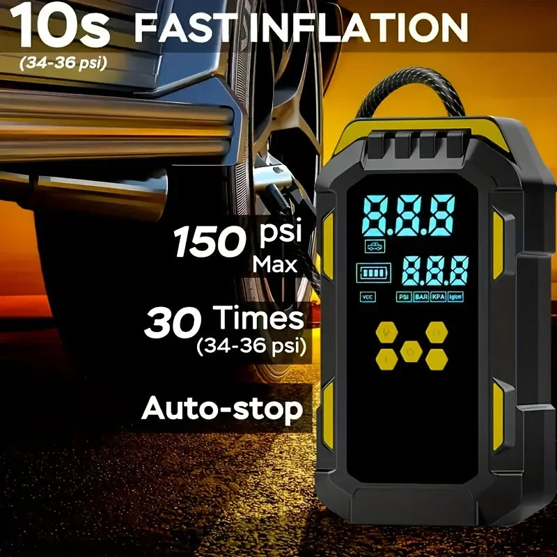 12V 2-in-1 Car Jump Starter & Tire Air Compressor – 150PSI, USB Charging, Works in Extreme Temperatures