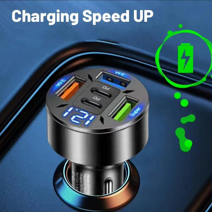 250W 5-Port Fast Car Charger – PD & QC3.0 USB-C Adapter for iPhone & Android