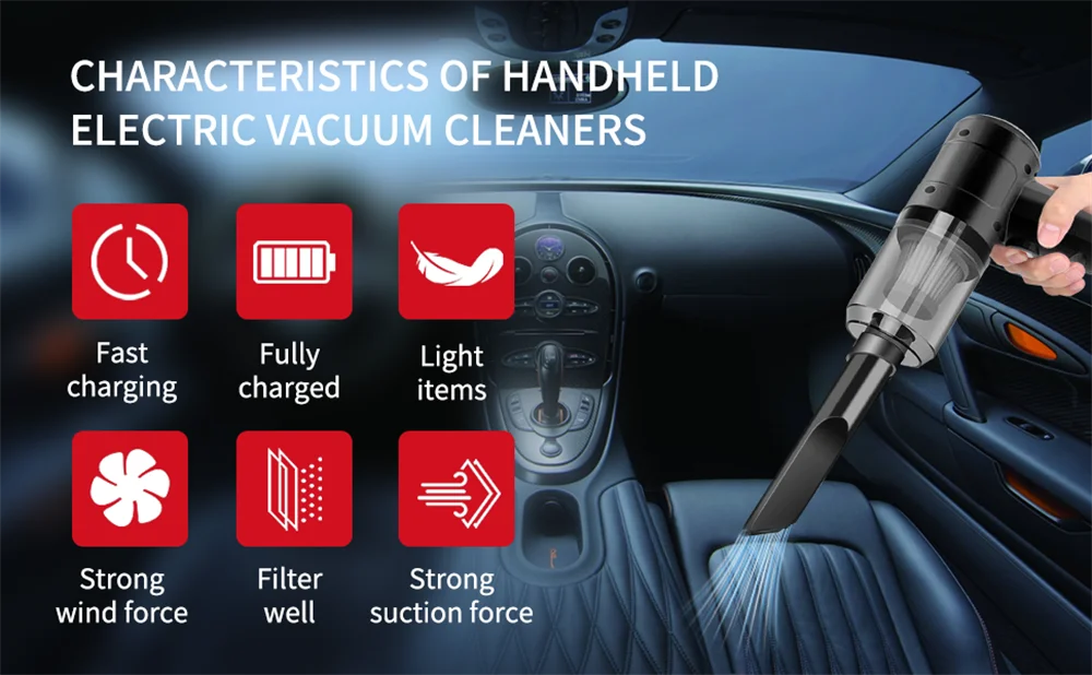Handheld Car Vacuum Cleaner – 15000PA Cordless, Blow & Suction, Multi-Nozzle for Car, Home & Pet
