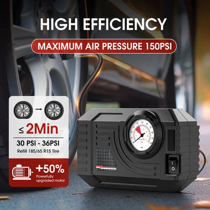 CARSUN Mini Portable Tire Inflator – Electric Air Pump 20L/Min for Car, Motorcycle & Bicycle