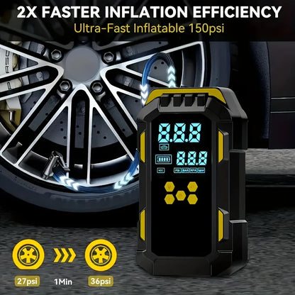 12V 2-in-1 Car Jump Starter & Tire Air Compressor – 150PSI, USB Charging, Works in Extreme Temperatures