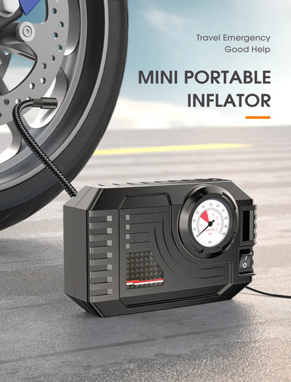 CARSUN Mini Portable Tire Inflator – Electric Air Pump 20L/Min for Car, Motorcycle & Bicycle