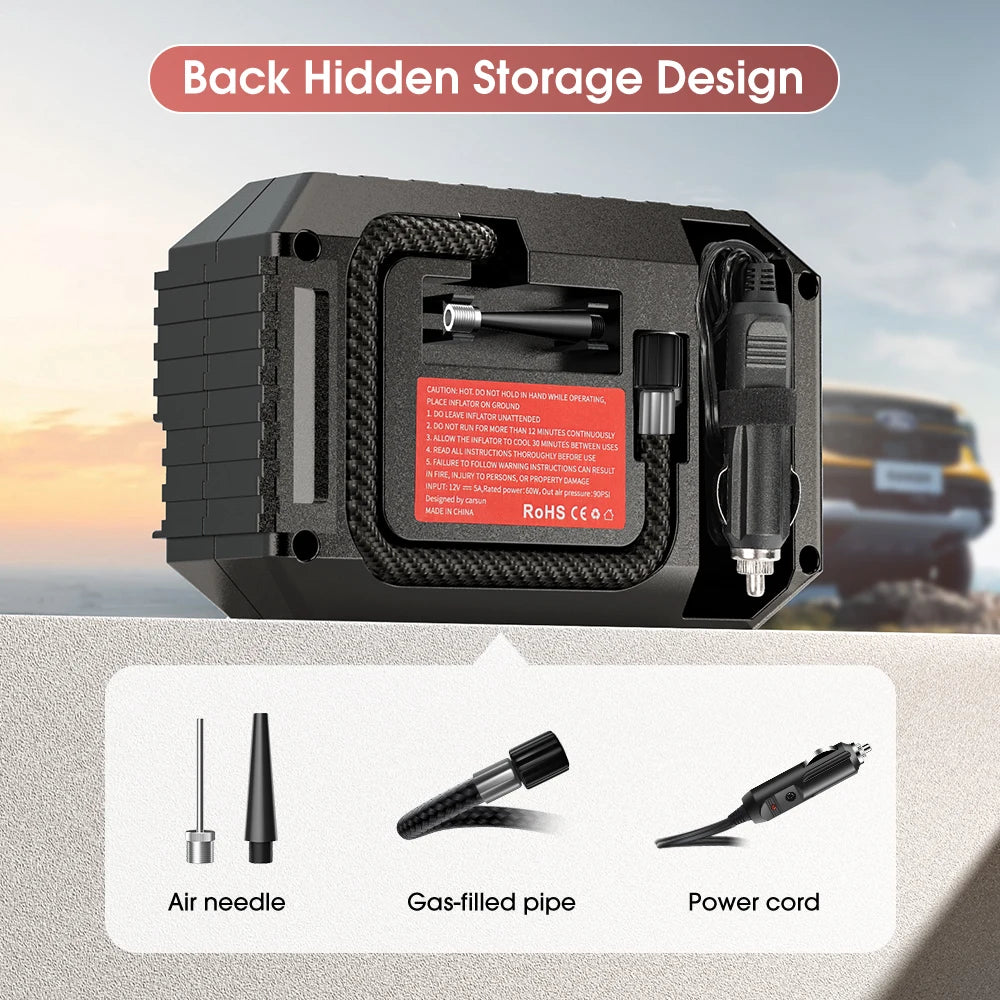 CARSUN Mini Portable Tire Inflator – Electric Air Pump 20L/Min for Car, Motorcycle & Bicycle
