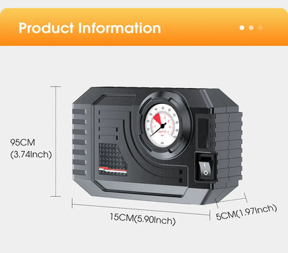 CARSUN Mini Portable Tire Inflator – Electric Air Pump 20L/Min for Car, Motorcycle & Bicycle