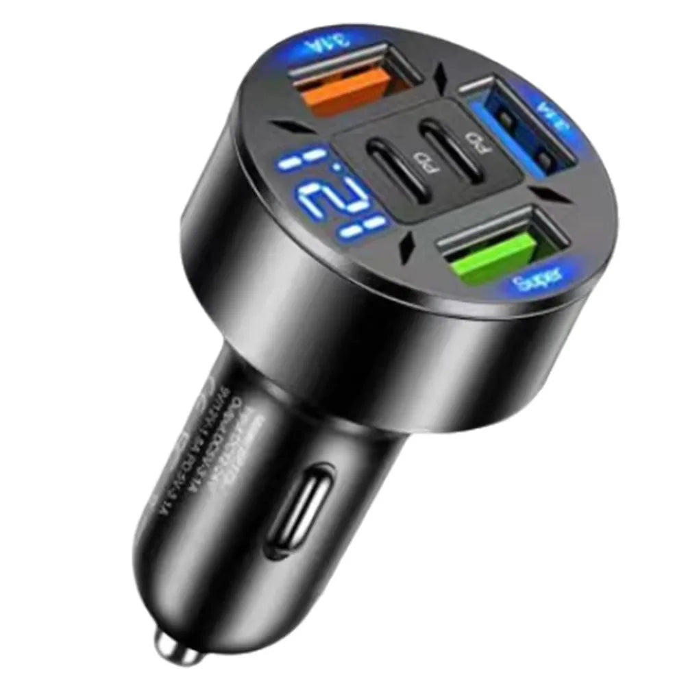 250W 5-Port Fast Car Charger – PD & QC3.0 USB-C Adapter for iPhone & Android