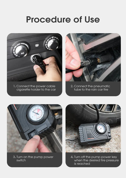 CARSUN Mini Portable Tire Inflator – Electric Air Pump 20L/Min for Car, Motorcycle & Bicycle