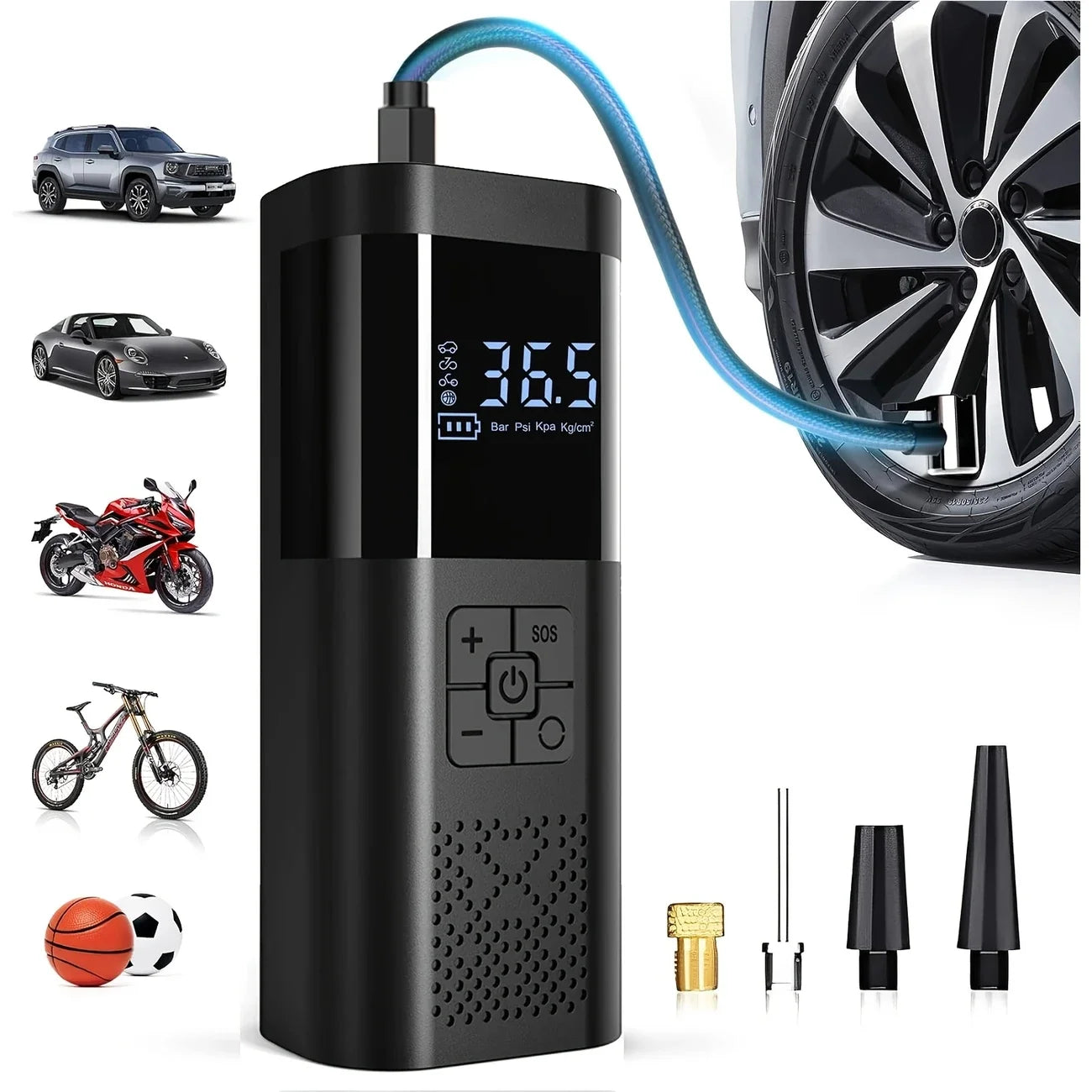 Cordless Tire Inflator Pump – 150PSI, 3x Faster Inflation, Digital Gauge for Car, Motorcycle & Bike