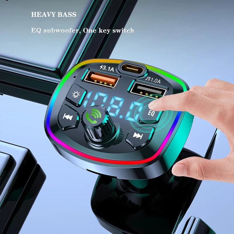 Car Bluetooth 5.0 FM Transmitter – Wireless Audio Adapter with Mic, MP3 Player & Dual USB Fast Charger