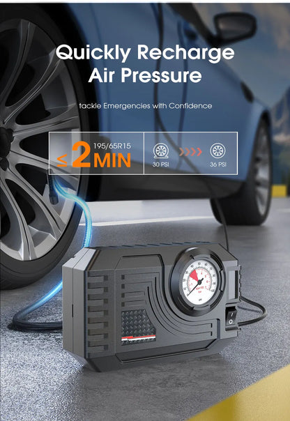 CARSUN Mini Portable Tire Inflator – Electric Air Pump 20L/Min for Car, Motorcycle & Bicycle