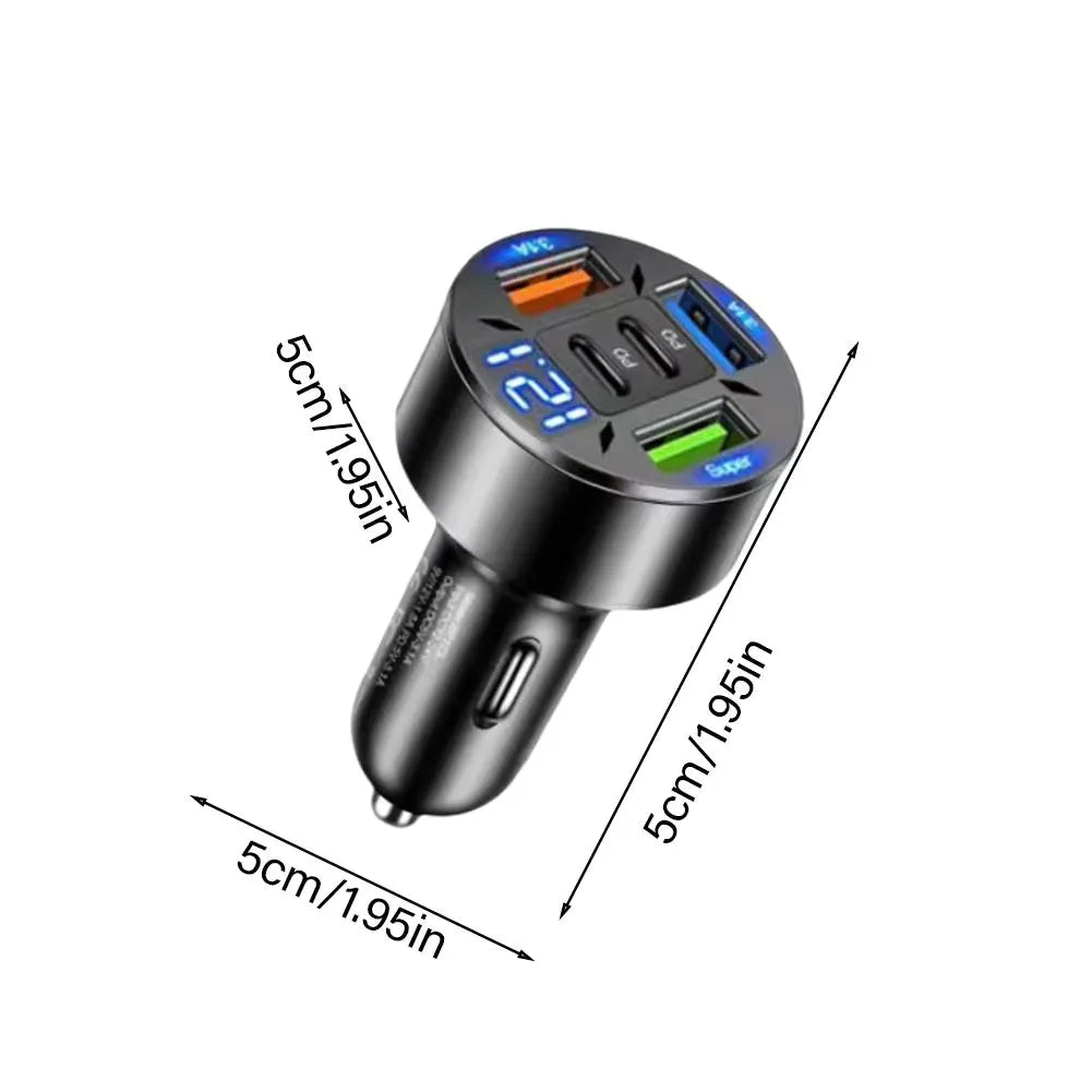 250W 5-Port Fast Car Charger – PD & QC3.0 USB-C Adapter for iPhone & Android