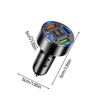 250W 5-Port Fast Car Charger – PD & QC3.0 USB-C Adapter for iPhone & Android