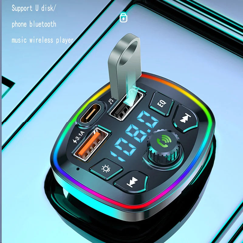 Car Bluetooth 5.0 FM Transmitter – Wireless Audio Adapter with Mic, MP3 Player & Dual USB Fast Charger