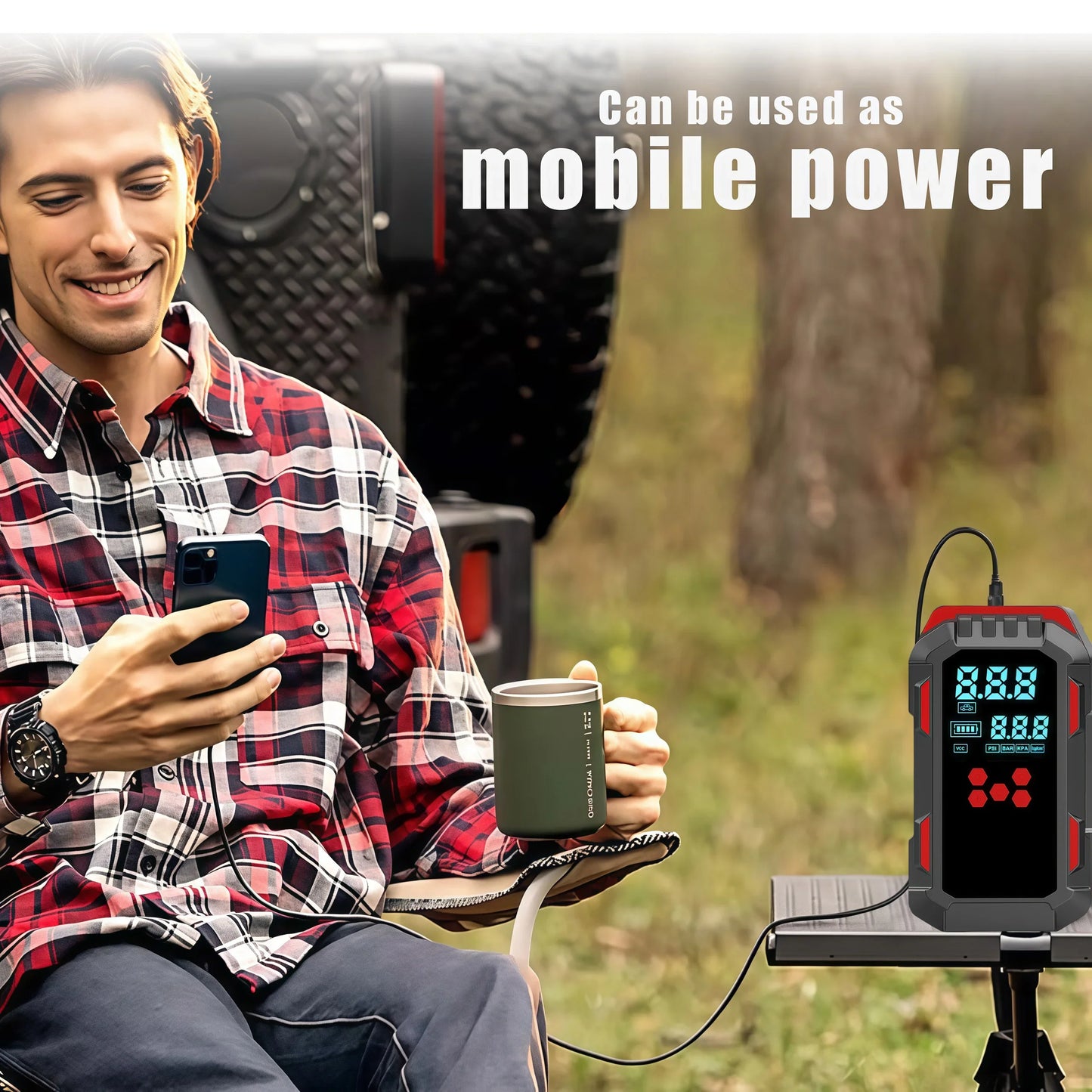 12V 2-in-1 Car Jump Starter & Tire Air Compressor – 150PSI, USB Charging, Works in Extreme Temperatures