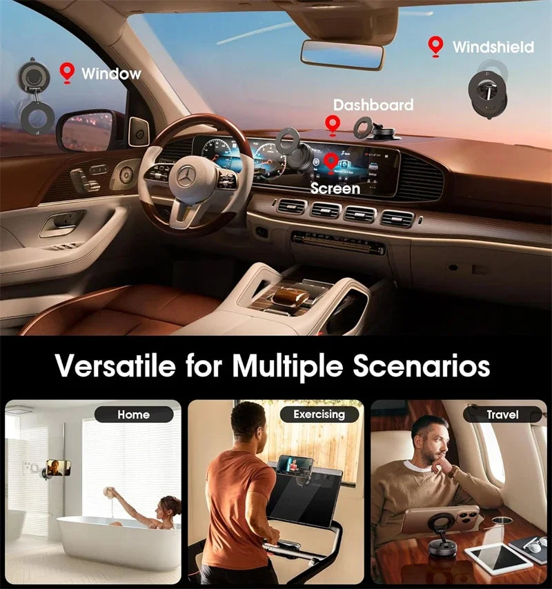 Electric Vacuum Magnetic Car Phone Mount – Foldable Strong Suction Holder for iPhone & Android