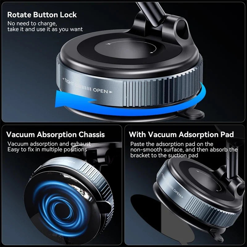 Electric Vacuum Magnetic Car Phone Mount – Foldable Strong Suction Holder for iPhone & Android