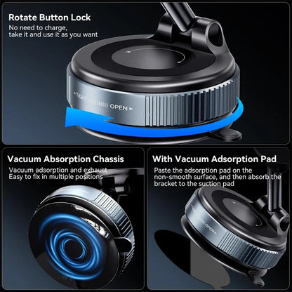 Electric Vacuum Magnetic Car Phone Mount – Foldable Strong Suction Holder for iPhone & Android