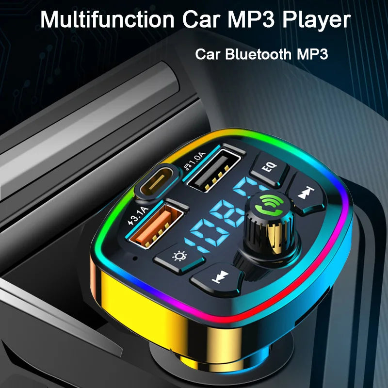 Car Bluetooth 5.0 FM Transmitter – Wireless Audio Adapter with Mic, MP3 Player & Dual USB Fast Charger