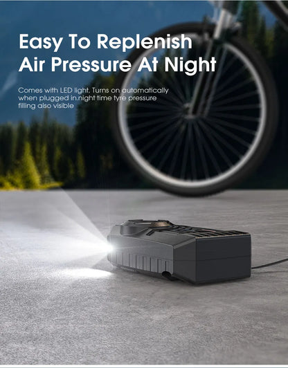 CARSUN Mini Portable Tire Inflator – Electric Air Pump 20L/Min for Car, Motorcycle & Bicycle