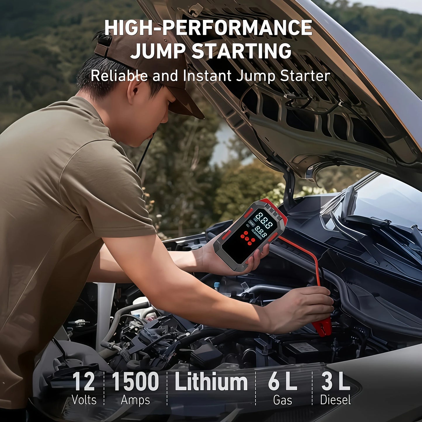 12V 2-in-1 Car Jump Starter & Tire Air Compressor – 150PSI, USB Charging, Works in Extreme Temperatures