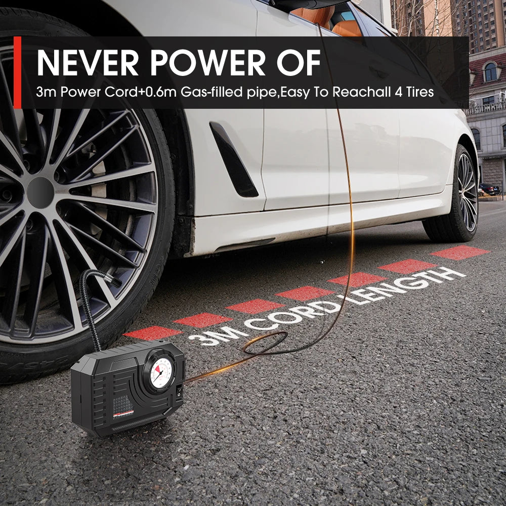 CARSUN Mini Portable Tire Inflator – Electric Air Pump 20L/Min for Car, Motorcycle & Bicycle