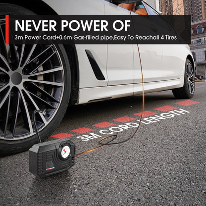 CARSUN Mini Portable Tire Inflator – Electric Air Pump 20L/Min for Car, Motorcycle & Bicycle