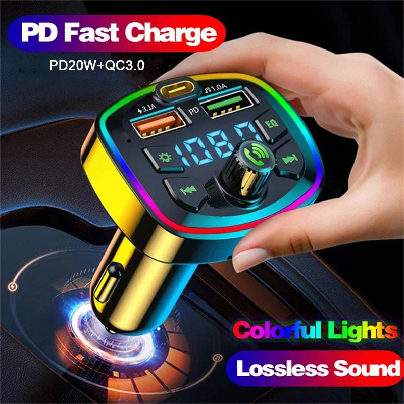 Car Bluetooth 5.0 FM Transmitter – Wireless Audio Adapter with Mic, MP3 Player & Dual USB Fast Charger