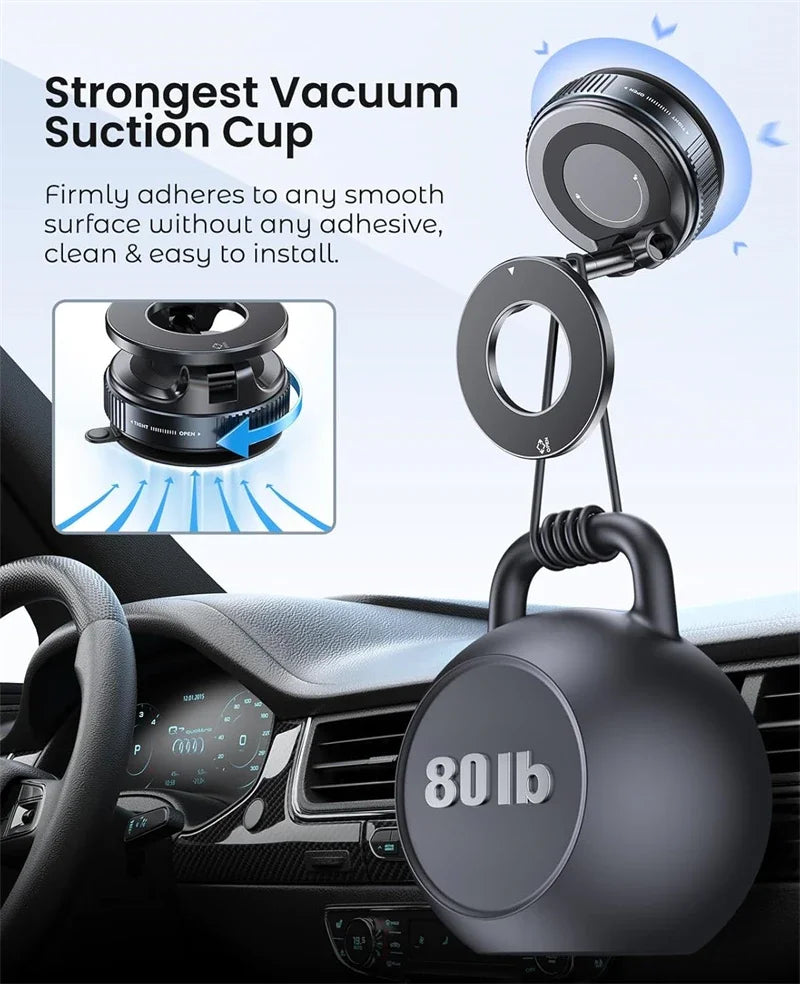 Electric Vacuum Magnetic Car Phone Mount – Foldable Strong Suction Holder for iPhone & Android