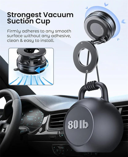 Electric Vacuum Magnetic Car Phone Mount – Foldable Strong Suction Holder for iPhone & Android