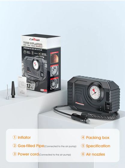 CARSUN Mini Portable Tire Inflator – Electric Air Pump 20L/Min for Car, Motorcycle & Bicycle