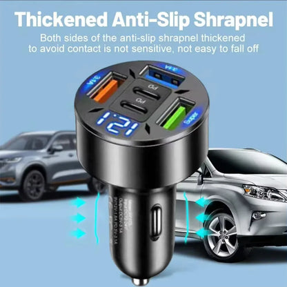 250W 5-Port Fast Car Charger – PD & QC3.0 USB-C Adapter for iPhone & Android
