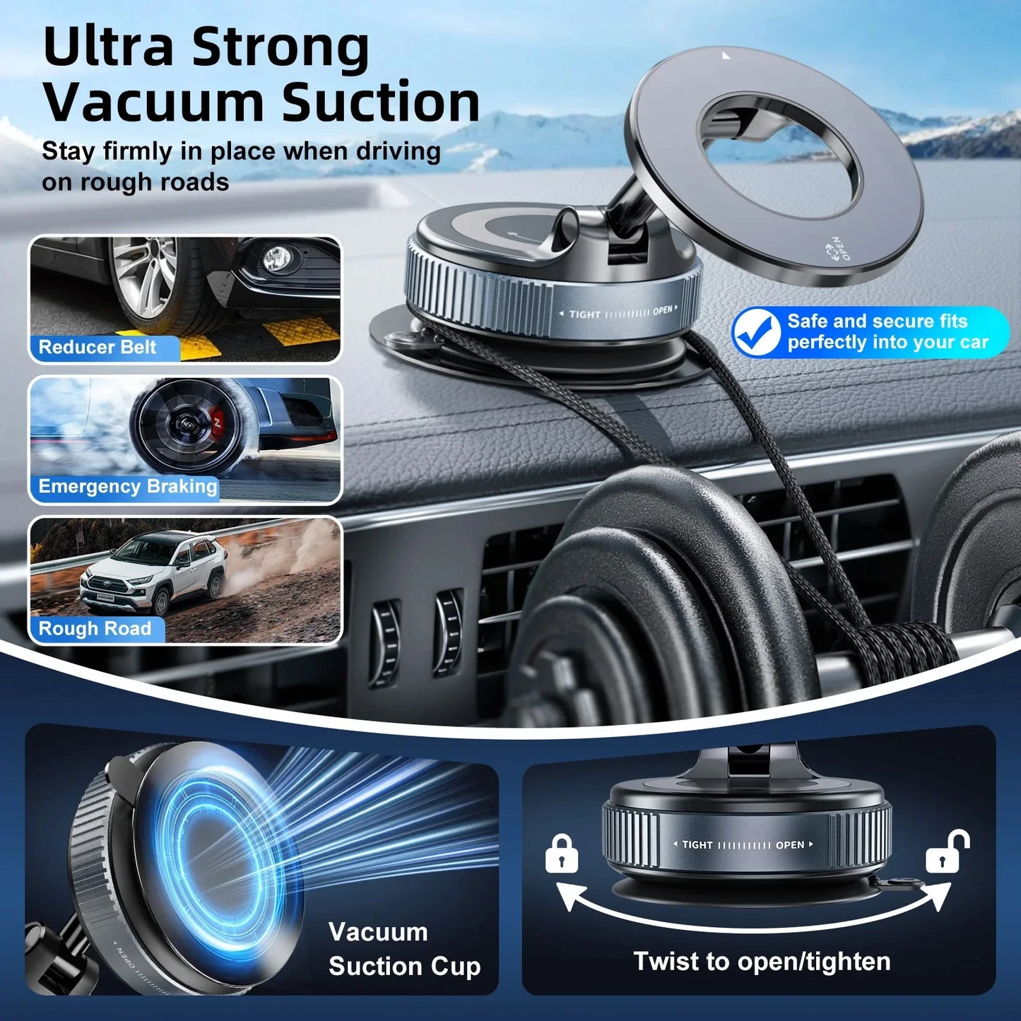 Electric Vacuum Magnetic Car Phone Mount – Foldable Strong Suction Holder for iPhone & Android
