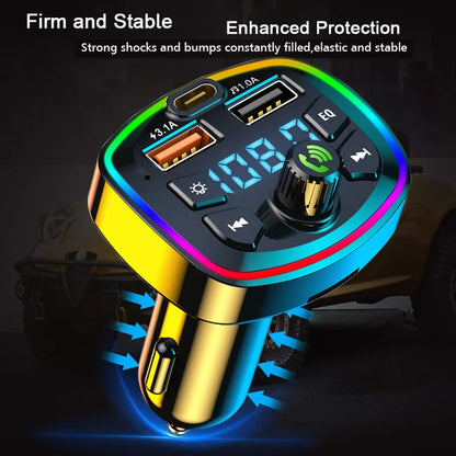 Car Bluetooth 5.0 FM Transmitter – Wireless Audio Adapter with Mic, MP3 Player & Dual USB Fast Charger