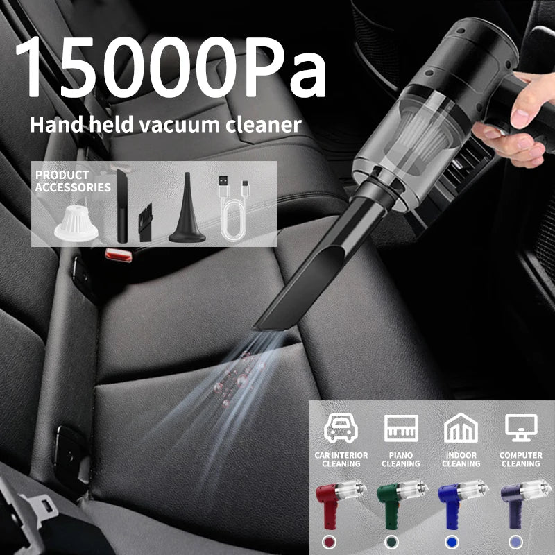 Handheld Car Vacuum Cleaner – 15000PA Cordless, Blow & Suction, Multi-Nozzle for Car, Home & Pet