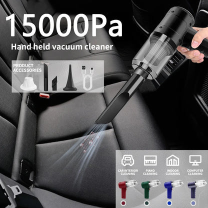 Handheld Car Vacuum Cleaner – 15000PA Cordless, Blow & Suction, Multi-Nozzle for Car, Home & Pet