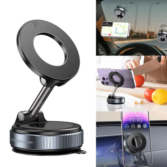 Electric Vacuum Magnetic Car Phone Mount – Foldable Strong Suction Holder for iPhone & Android